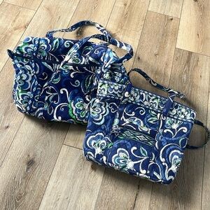 Vera Bradley Blue Mediterranean Duffle Bag and Shoulder Tote Bundle